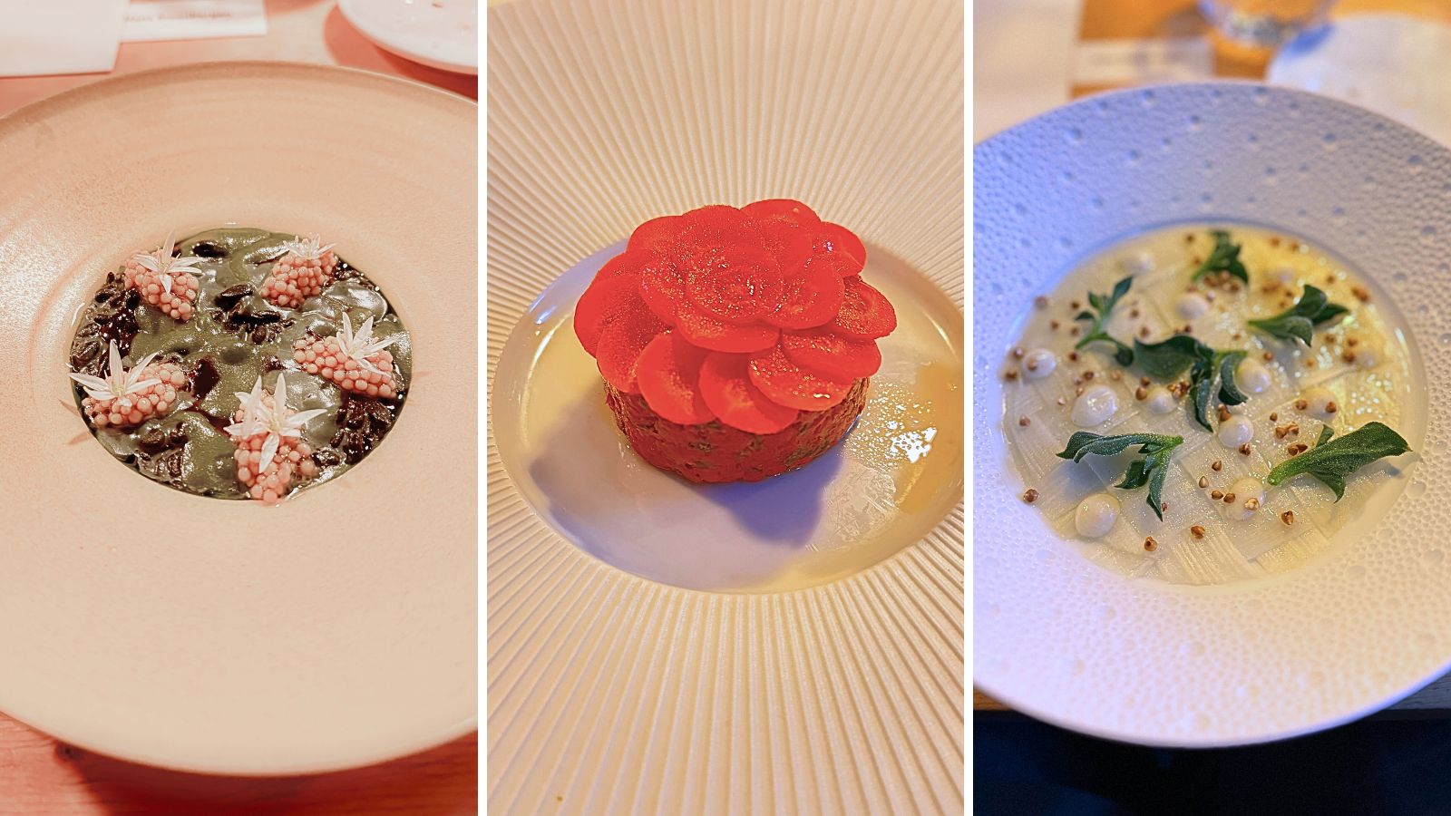 Drie plantaardige signature dishes tijdens het 6-hands-dinner ter ere van Earth Day bij Bolenius* | foto's door Hans Steenbergen