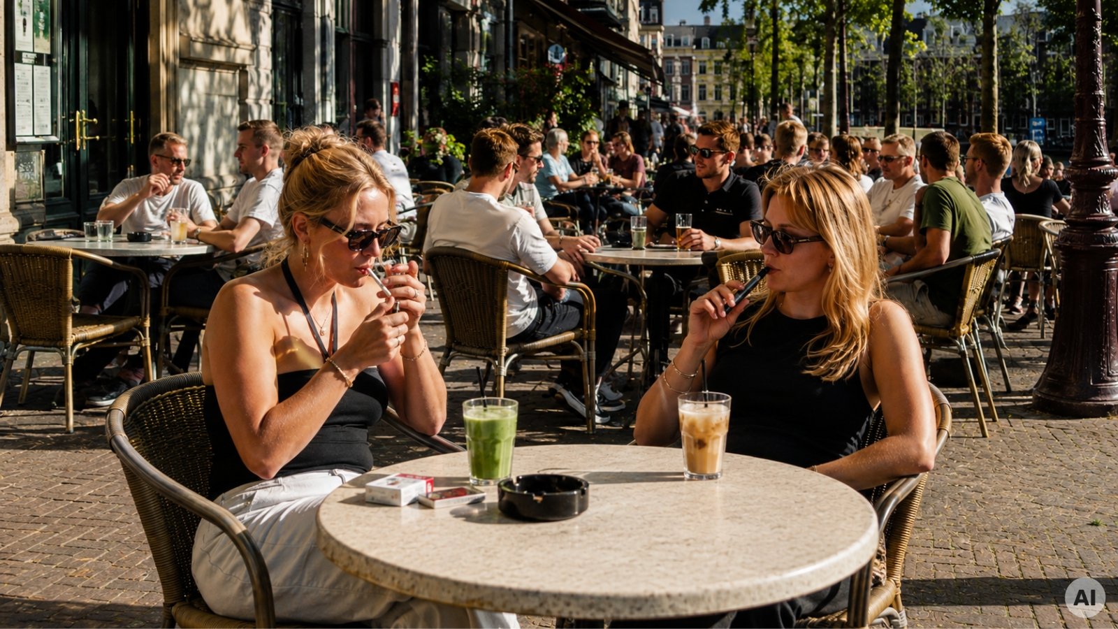 Rokers op het terras
