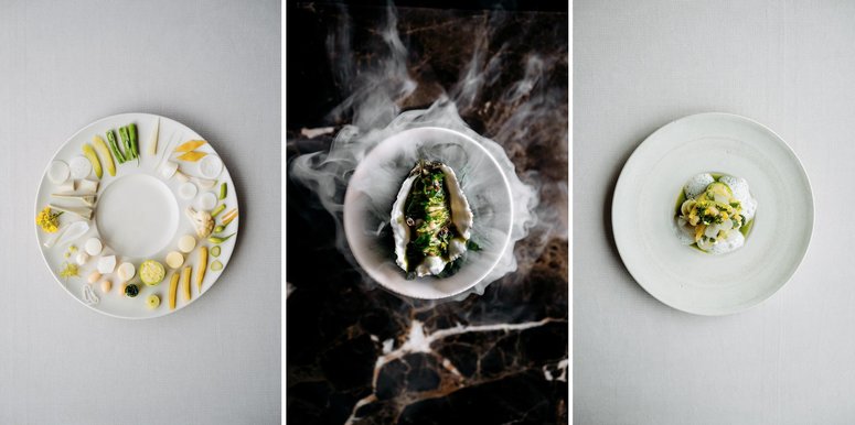 Links en geheel rechts: 35 groenten, midden: oester. Foto's door: Chantal Arnts