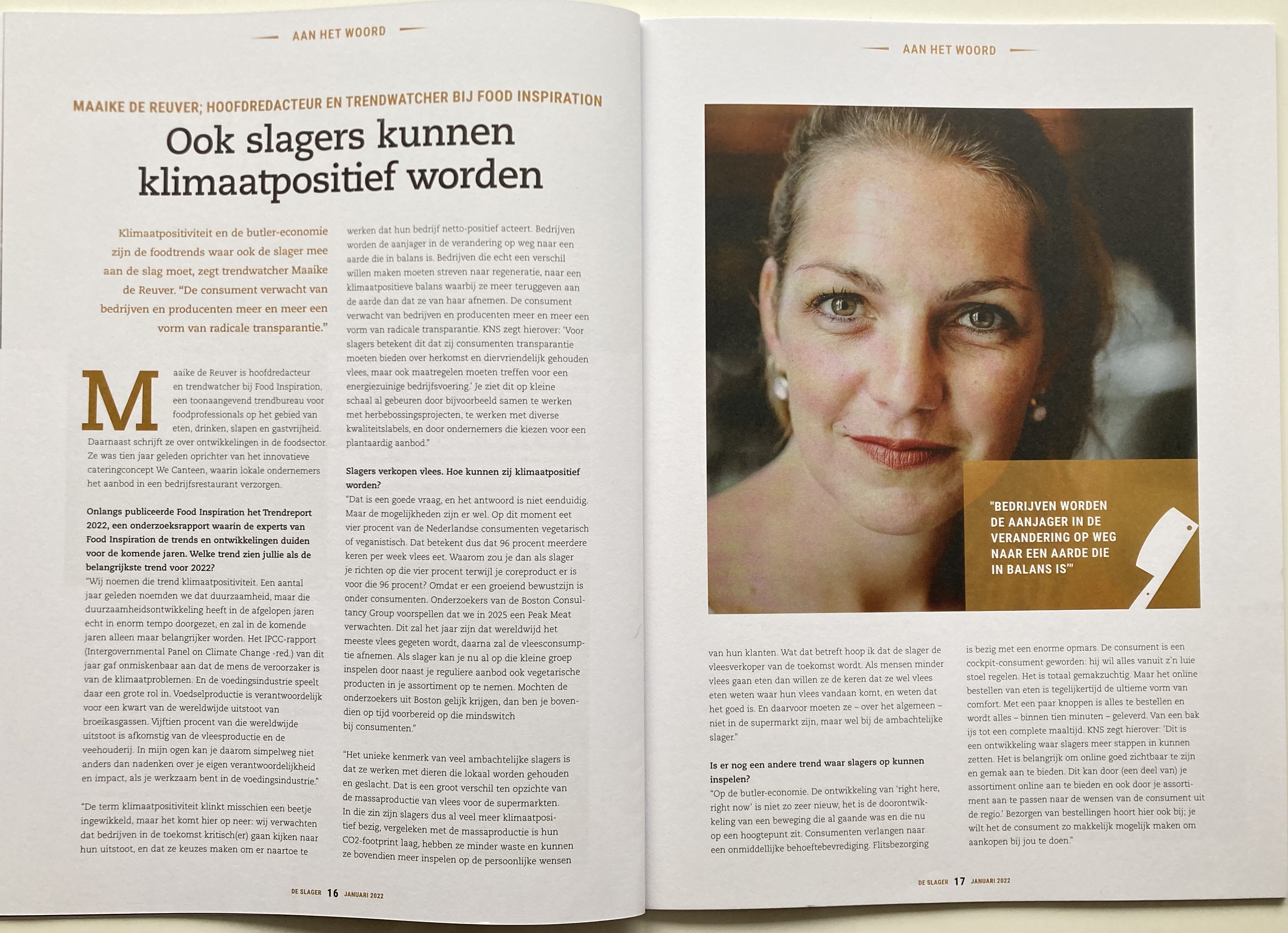 Het volledige interview met Maaike de Reuver in het Ledenblad van Koninklijke Nederlandse Slagers