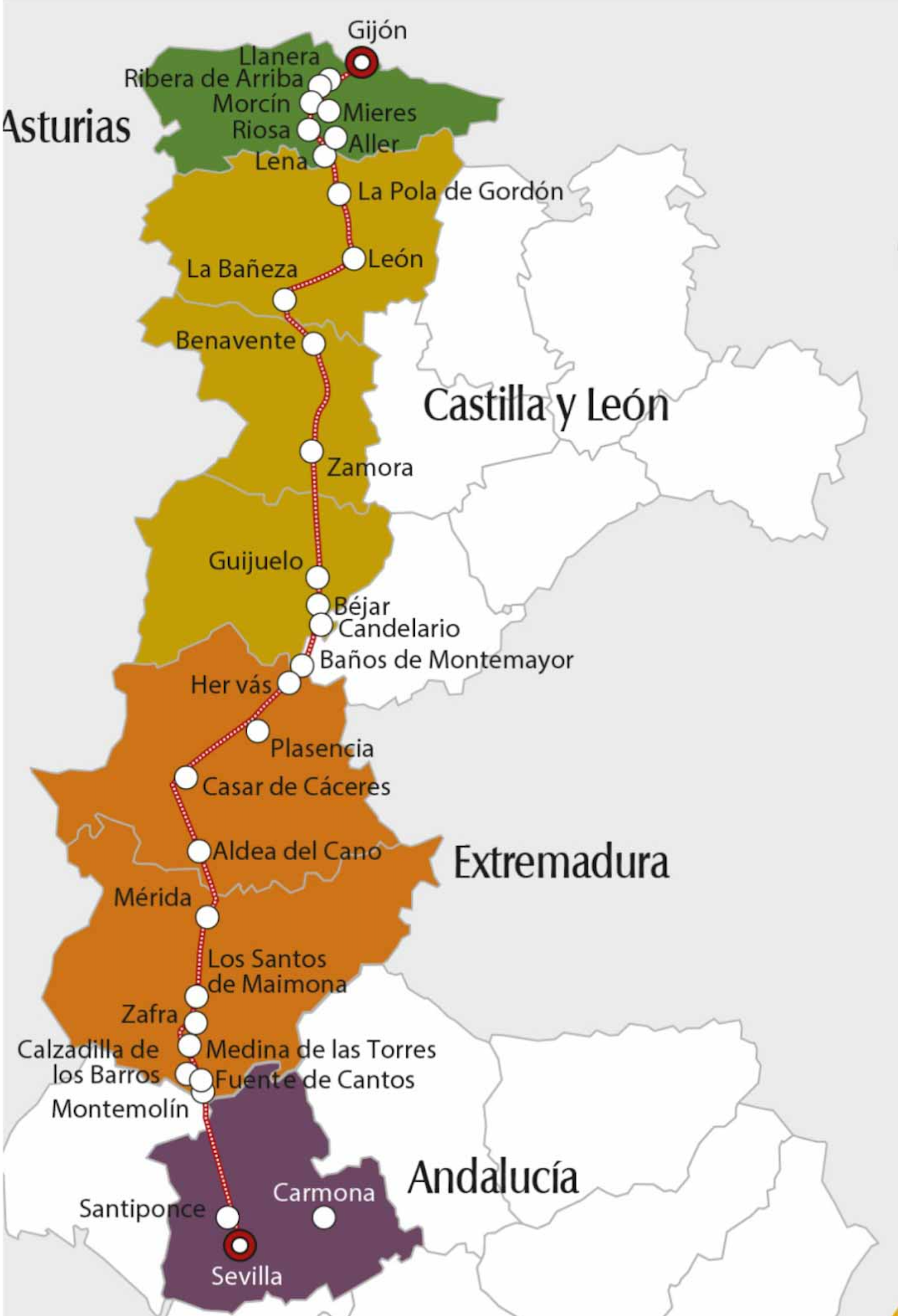 Ruta Via de la Plata, 1000 kilometer van Sevilla naar Gijón (bron: spainculturalroutes.com)