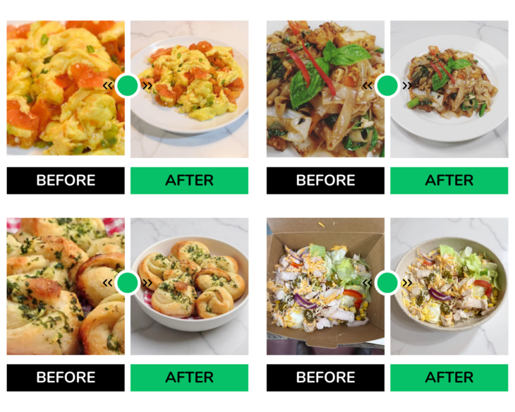 Voorbeeldfoto's van hoe Uber Eats AI-tools gerechtfoto's kan verbeteren