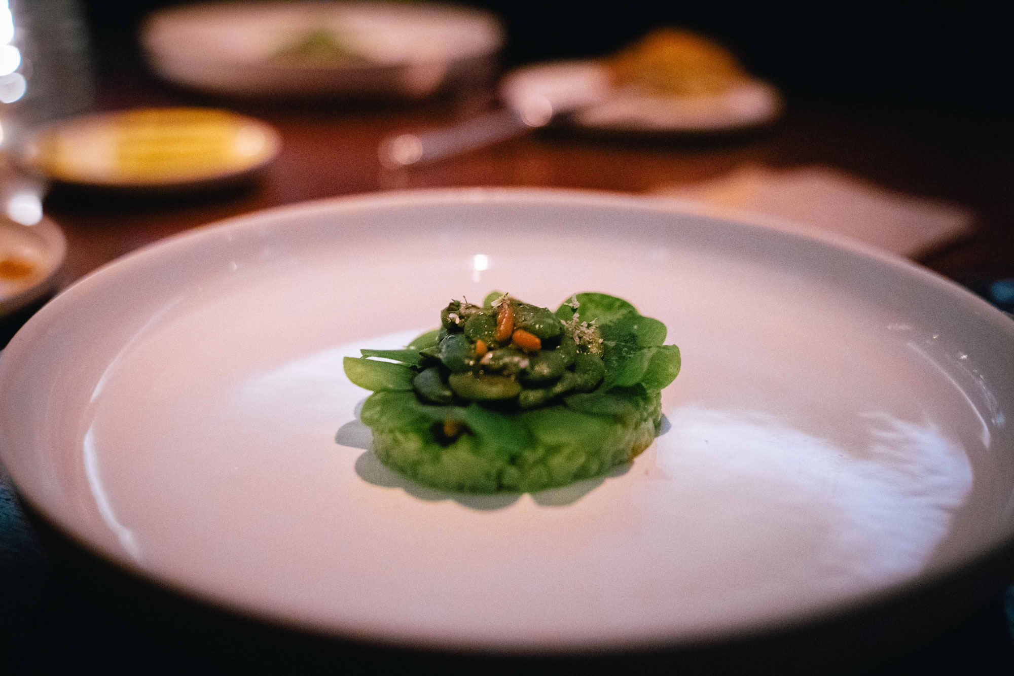 Salade met geroosterde tuinbonen, groene kikkererwten en zuring, foto door: Kees van Duinhoven